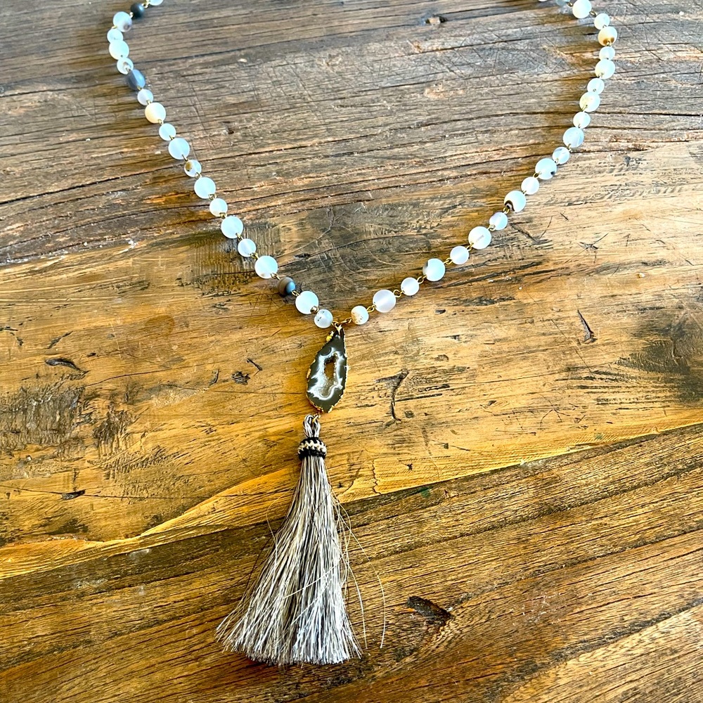 Beaded necklace with fringe